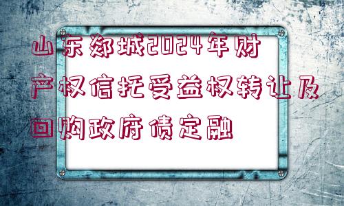 山東郯城2024年財(cái)產(chǎn)權(quán)信托受益權(quán)轉(zhuǎn)讓及回購政府債定融